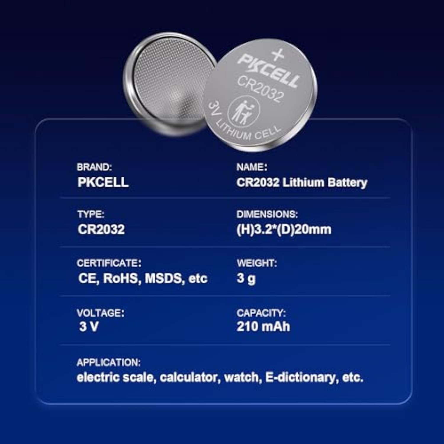 Especificaciones principales de CR2032