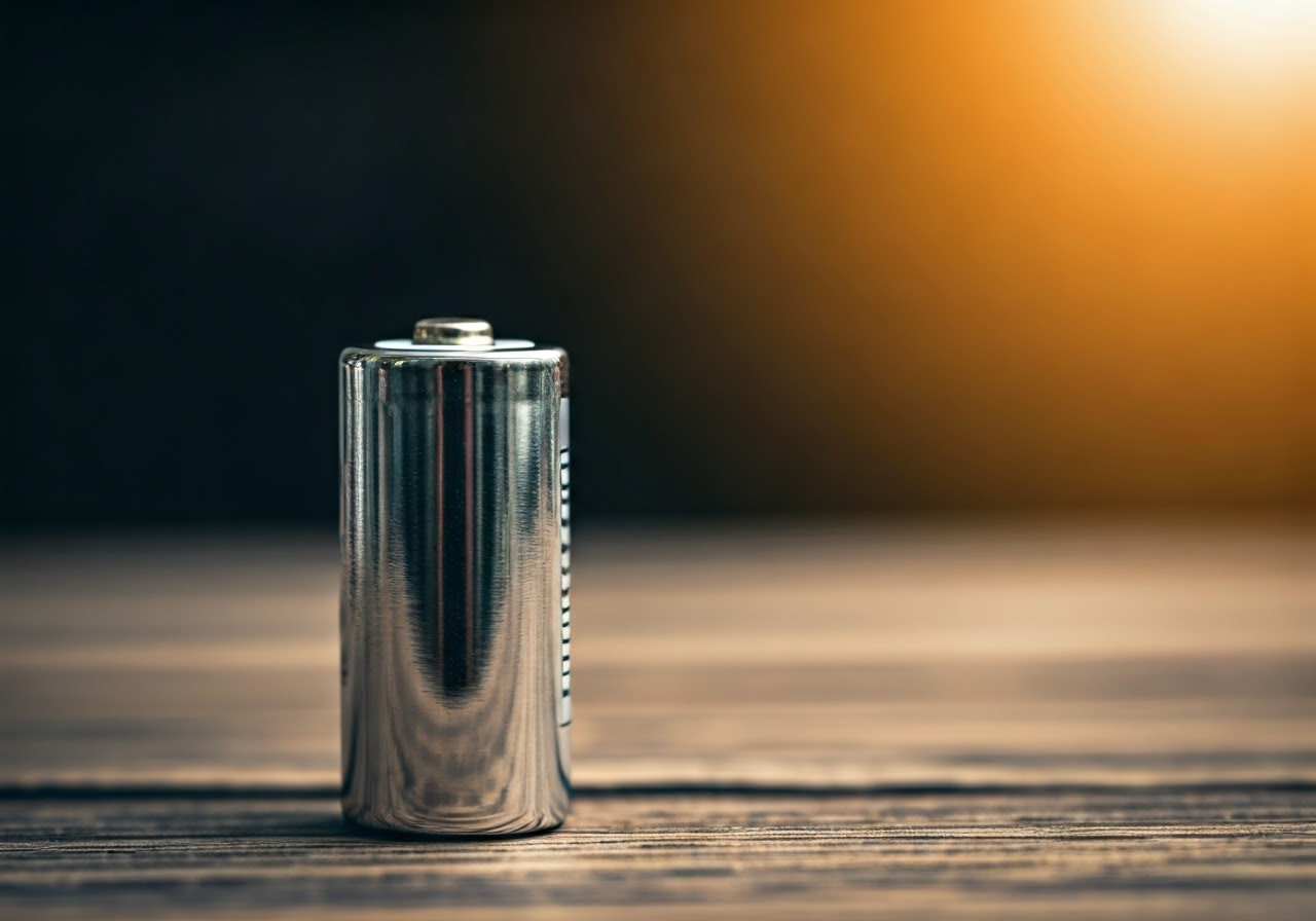 Pila CR123 sobre una superficie de madera